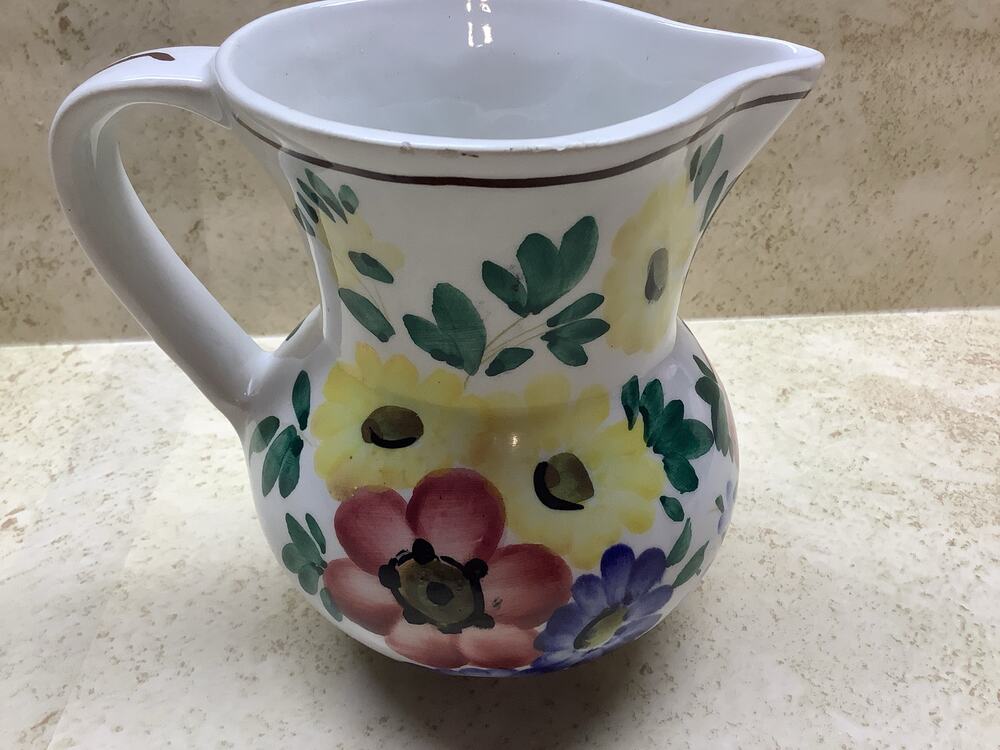 Vintage Italian Hand-Painted Ceramic Floral Pitcher - Tuscan Style Pottery